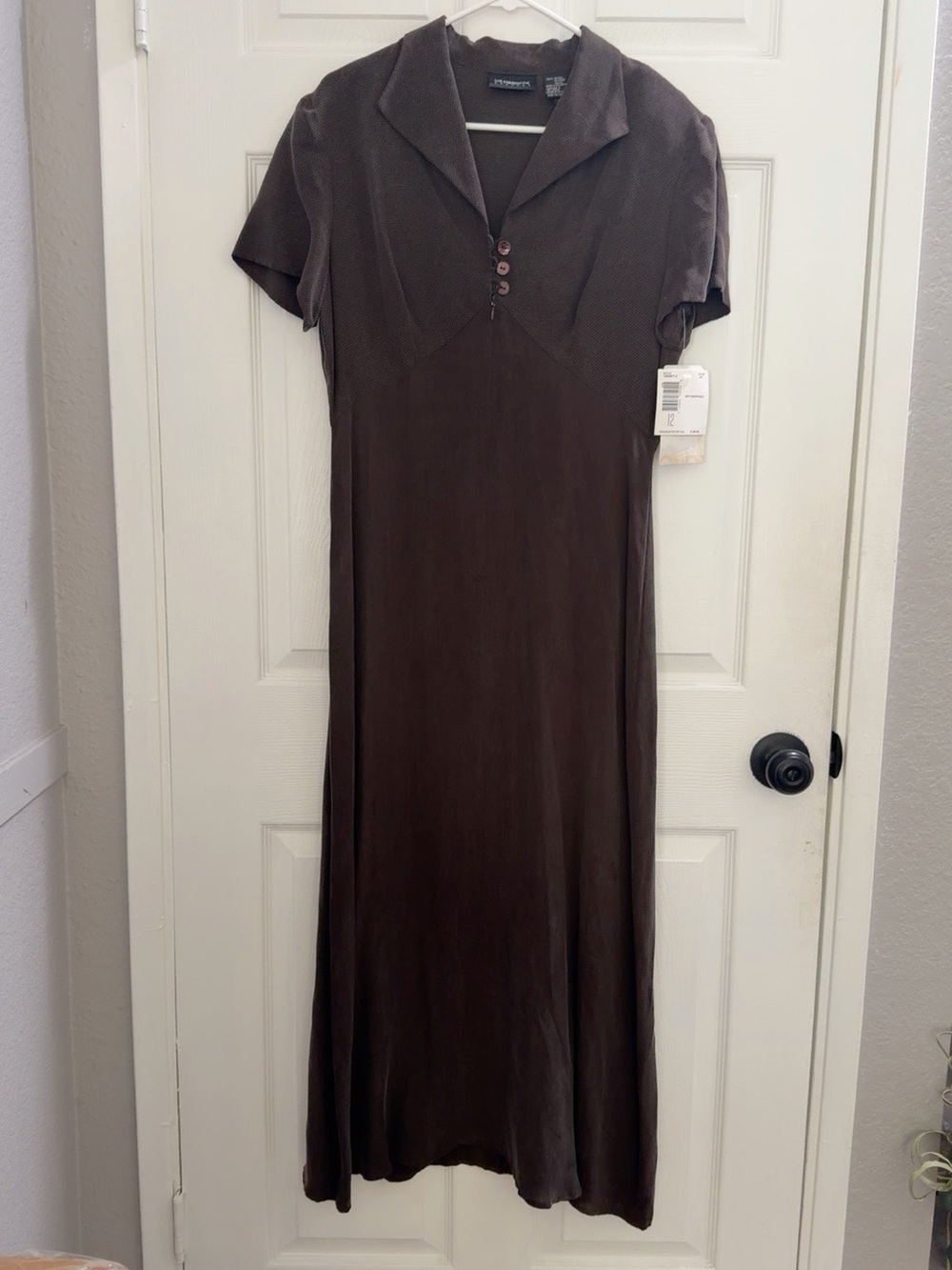 Essentials Brown Short-Sleeve Collared Midi Dress